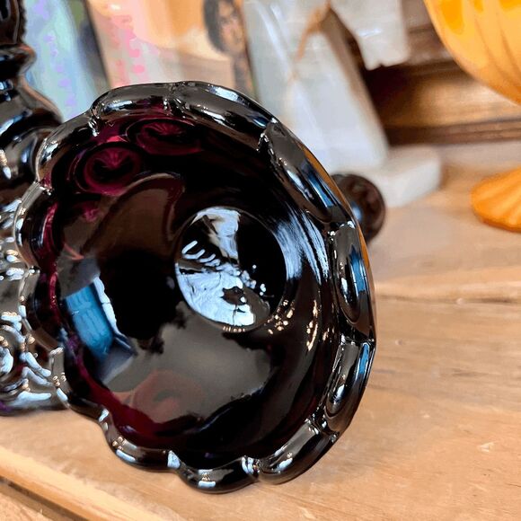 L.E. Smith Mould Weishar Glass Set of 2 Candlestick Holders - Moon & Star Patter - Picture 4 of 6